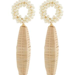 Bar Rattan & Ring Pearl Earrings